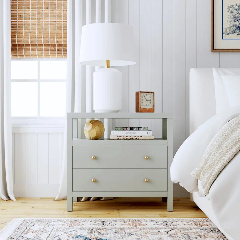 Nora 2-Drawer Wood Wide Nightstand