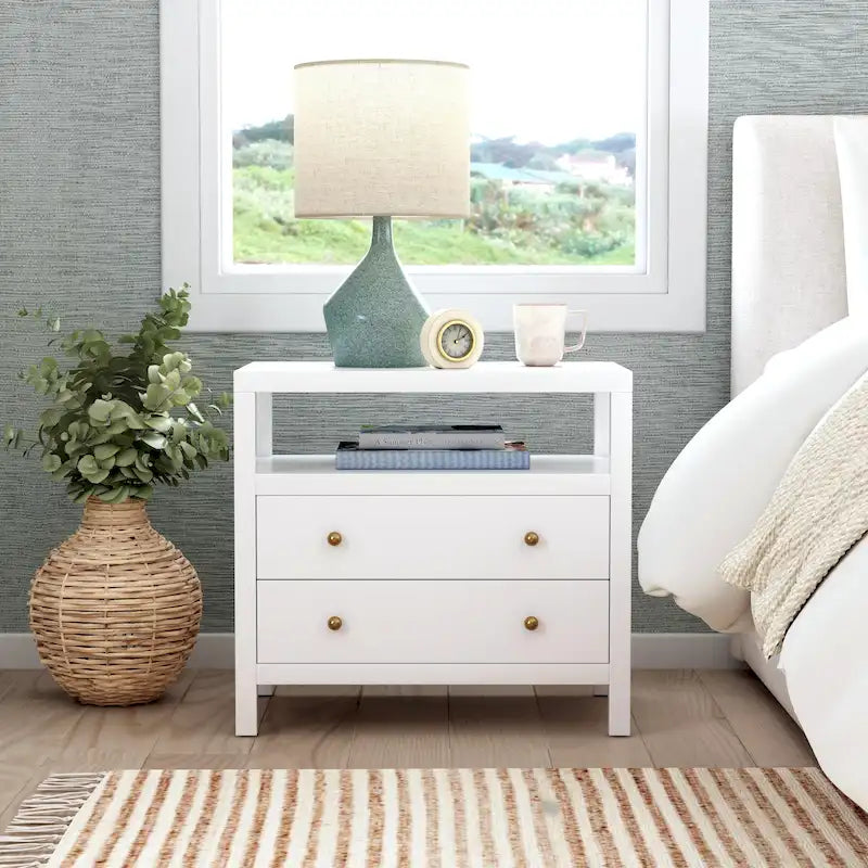 Nora 2-Drawer Wood Wide Nightstand