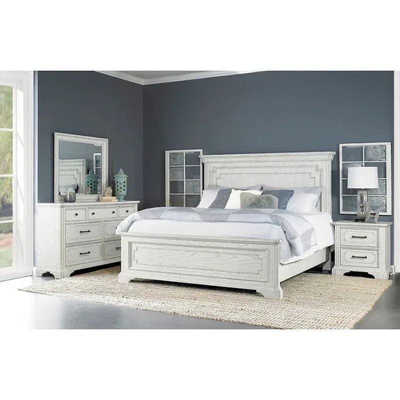 Clara Wood Panel Bed, White Mist