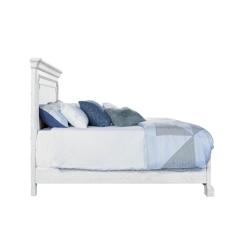 Clara Wood Panel Bed, White Mist