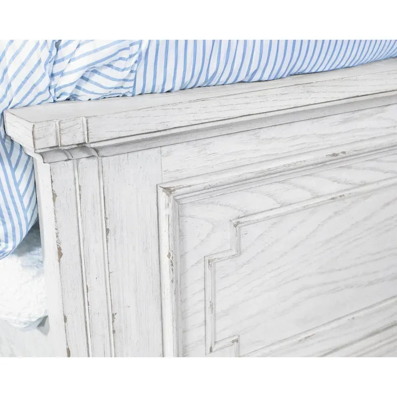Clara Wood Panel Bed, White Mist