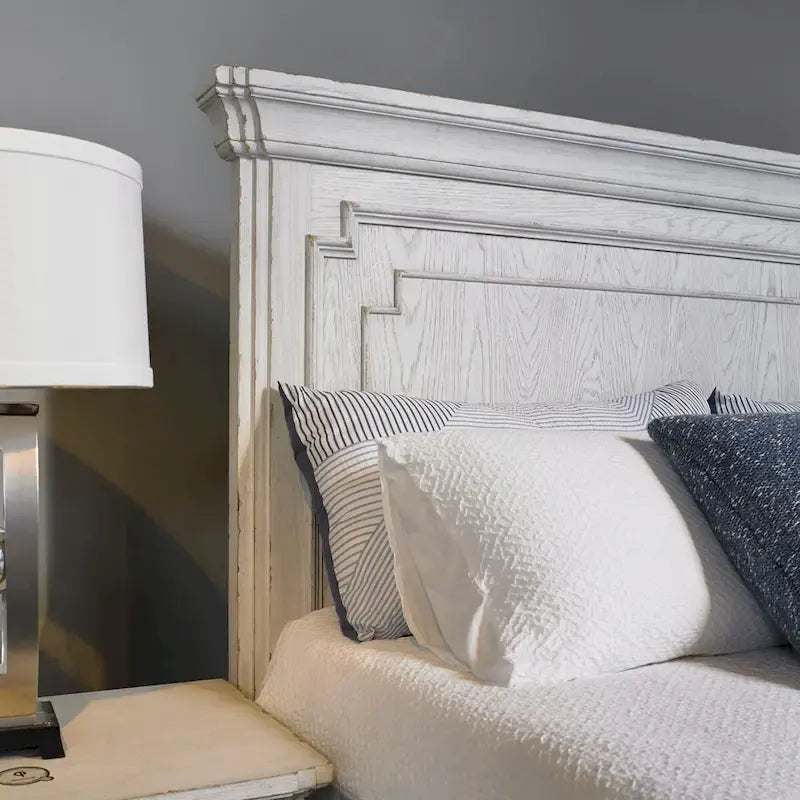 Clara Wood Panel Bed, White Mist