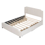 Upholstered Platform Bed with Stud Trim Headboard and Footboard and 4 Drawers No Box Spring Needed, Velvet Fabric, Queen Size