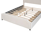 Upholstered Platform Bed with Stud Trim Headboard and Footboard and 4 Drawers No Box Spring Needed, Velvet Fabric, Queen Size