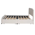 Upholstered Platform Bed with Stud Trim Headboard and Footboard and 4 Drawers No Box Spring Needed, Velvet Fabric, Queen Size