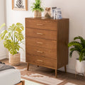 Beau Midcentury Walnut 5-Drawer Chest with Interlocking Drawers