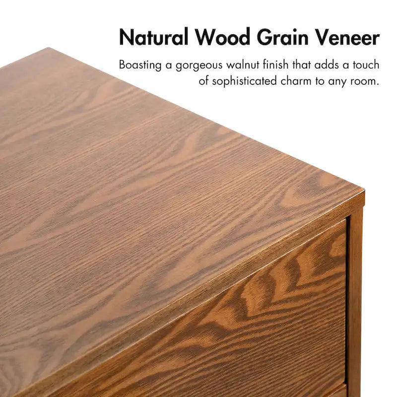 Beau Midcentury Walnut 5-Drawer Chest with Interlocking Drawers
