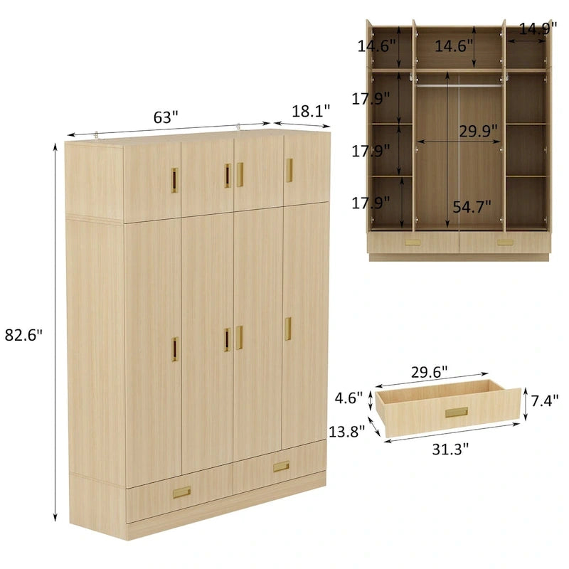 Large Wardrobe w/Optional Top Cabinet Bedroom Accent Closet Cabinet