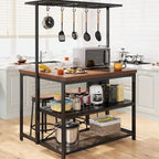 47 Kitchen Island Bakers Rack with 3 Tier Shelf and Hooks - N/A
