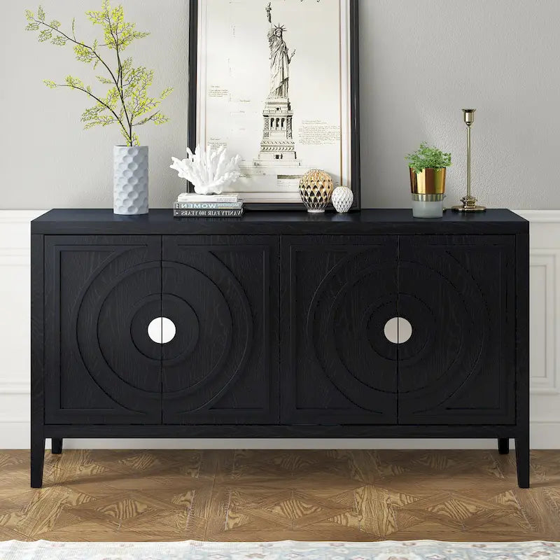Retro Sideboard with Circular Groove Design
