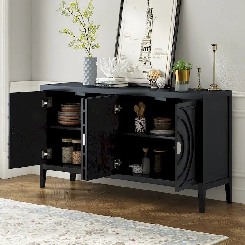 Retro Sideboard with Circular Groove Design