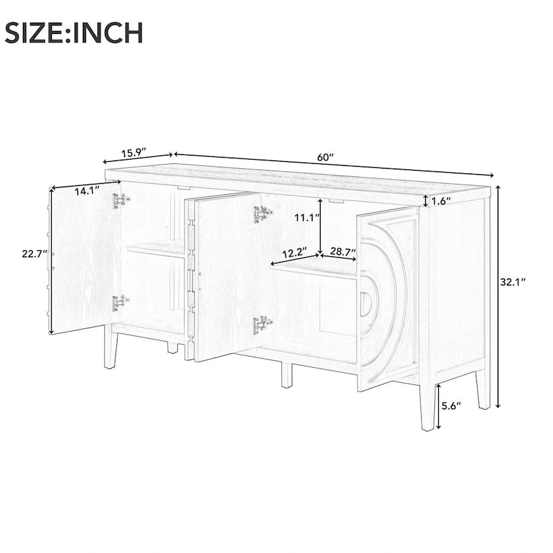 Retro Sideboard with Circular Groove Design