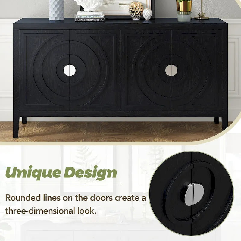 Retro Sideboard with Circular Groove Design