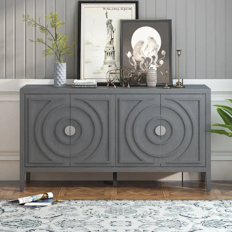 Retro Sideboard with Circular Groove Design