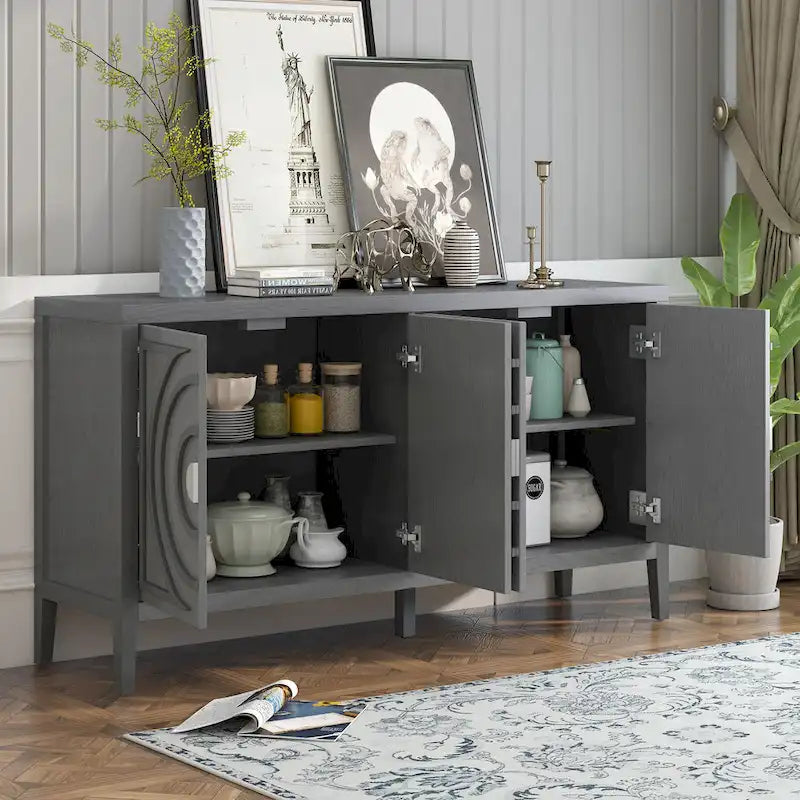 Retro Sideboard with Circular Groove Design