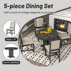 5-Piece Dining Set Extendable Round Table and 4 Upholstered Chairs Farmhouse Dining Set for Kitchen, Dining Room(Black)