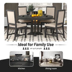 5-Piece Dining Set Extendable Round Table and 4 Upholstered Chairs Farmhouse Dining Set for Kitchen, Dining Room(Black)