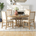 5-Piece Dining Set Extendable Round Table and 4 Upholstered Chairs Farmhouse Dining Set for Kitchen, Dining Room(Black)