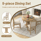 5-Piece Dining Set Extendable Round Table and 4 Upholstered Chairs Farmhouse Dining Set for Kitchen, Dining Room(Black)