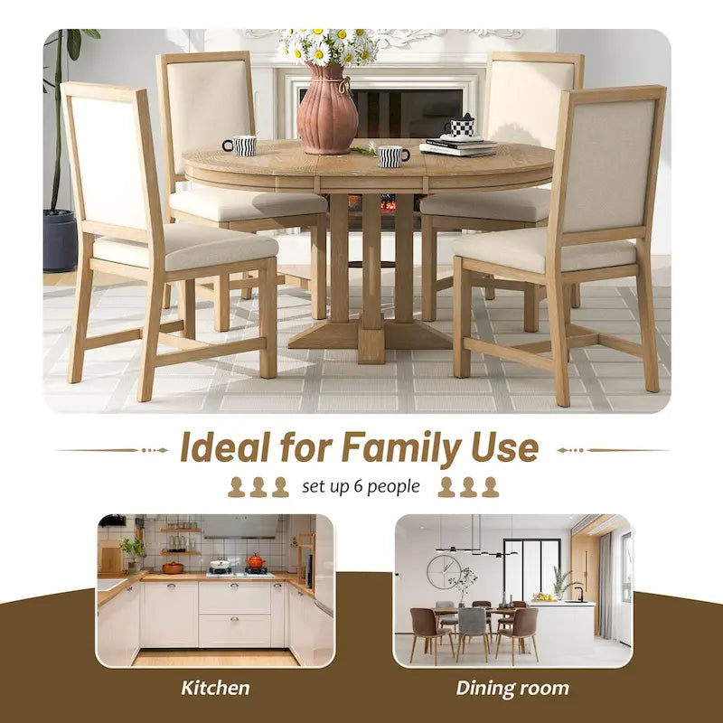 5-Piece Dining Set Extendable Round Table and 4 Upholstered Chairs Farmhouse Dining Set for Kitchen, Dining Room(Black)