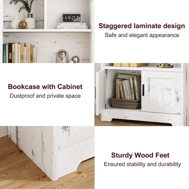 Doors Modern Bookshelf with LED Lights Wooden - N/A