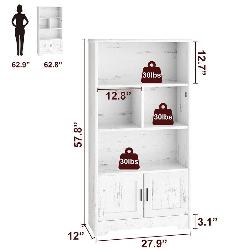 Doors Modern Bookshelf with LED Lights Wooden - N/A