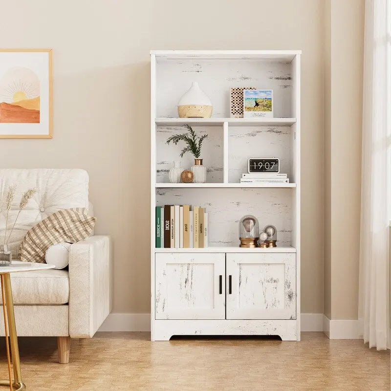 Doors Modern Bookshelf with LED Lights Wooden - N/A