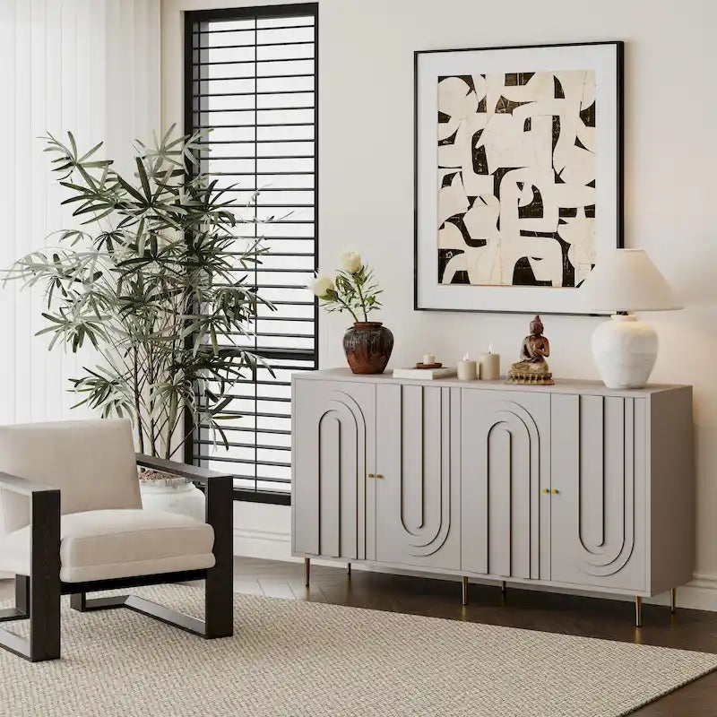 Modern Lacquered 4 Door Wooden Cabinet