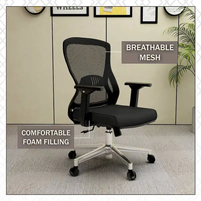 Cotton Office Chair with Mesh Mid-Back Adorit Series by LeisureMod