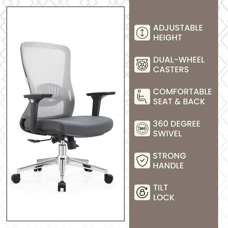 Cotton Office Chair with Mesh Mid-Back Adorit Series by LeisureMod