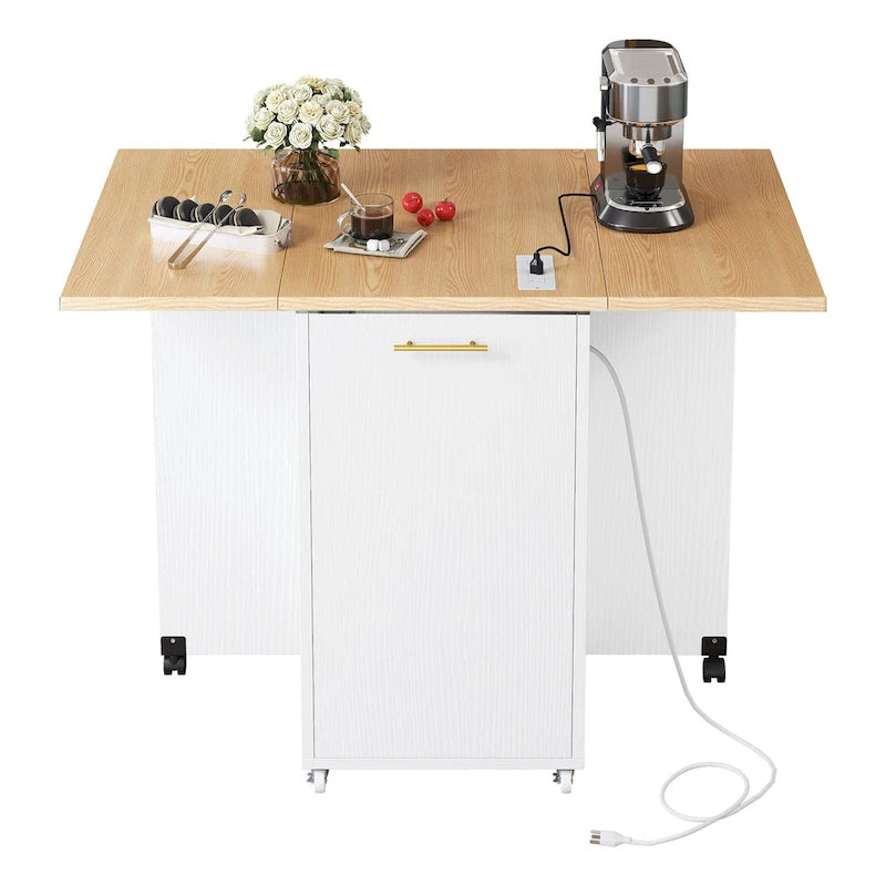 Foldable Kitchen Island With Trash Can Storage Cabinet