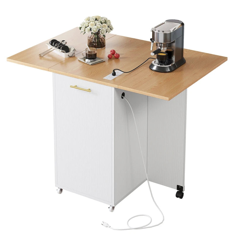 Foldable Kitchen Island With Trash Can Storage Cabinet