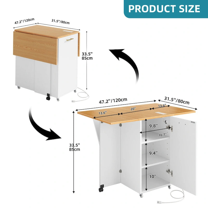 Foldable Kitchen Island With Trash Can Storage Cabinet