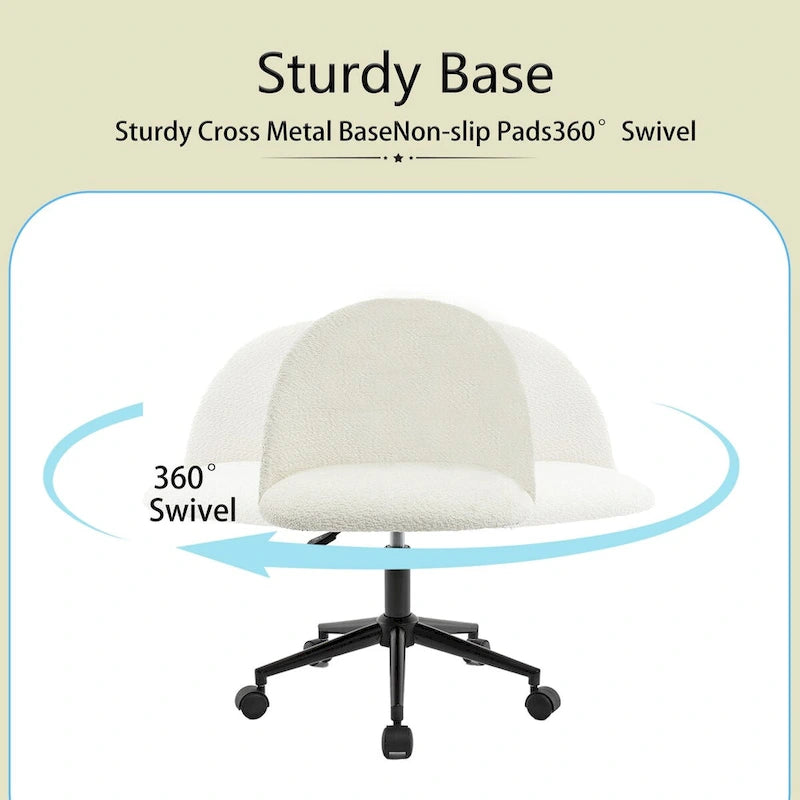 Boucle office chair Desk Chair,Mid-Back Adjustable Swivel Computer Chair with Black Legs,Upholstered Desk Chair with Wheels