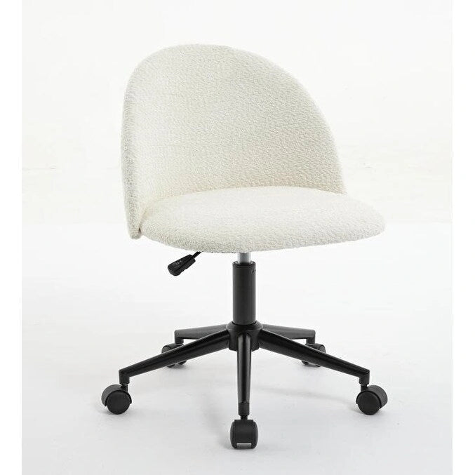 Boucle office chair Desk Chair,Mid-Back Adjustable Swivel Computer Chair with Black Legs,Upholstered Desk Chair with Wheels