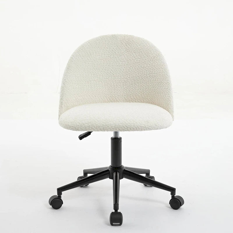 Boucle office chair Desk Chair,Mid-Back Adjustable Swivel Computer Chair with Black Legs,Upholstered Desk Chair with Wheels