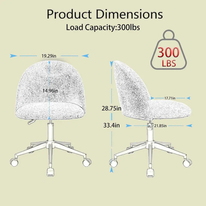 Boucle office chair Desk Chair,Mid-Back Adjustable Swivel Computer Chair with Black Legs,Upholstered Desk Chair with Wheels
