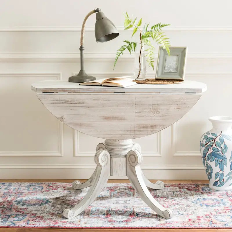 Jeane Antique White Drop Leaf Dining Table - 43 W x 43 D x 31 H - 43Wx43Dx31H