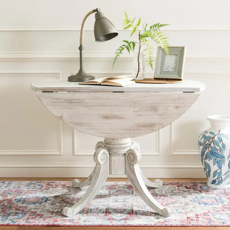 Jeane Antique White Drop Leaf Dining Table - 43 W x 43 D x 31 H - 43Wx43Dx31H