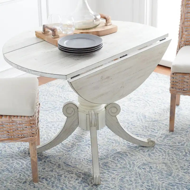 Jeane Antique White Drop Leaf Dining Table - 43 W x 43 D x 31 H - 43Wx43Dx31H